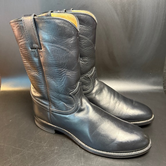 Justin Black Leather Cowboy Western Boots Mens Size 10 D Roper Work - Picture 1 of 6
